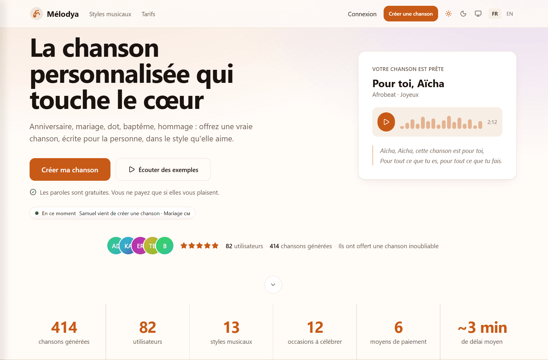 Mélodya : Plateforme SaaS de génération de chansons personnalisées par IA